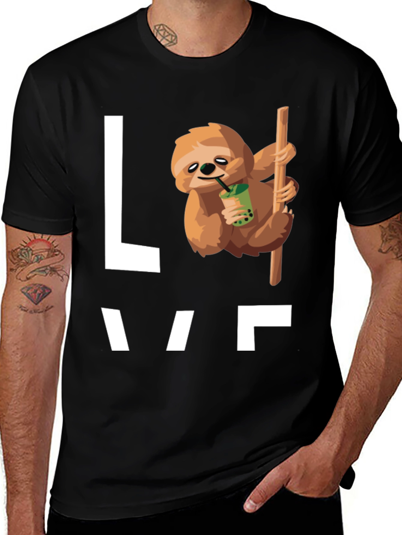 Variant 2 of Sloth Bubble Tea Graphic T-Shirt - Men's Black Tee