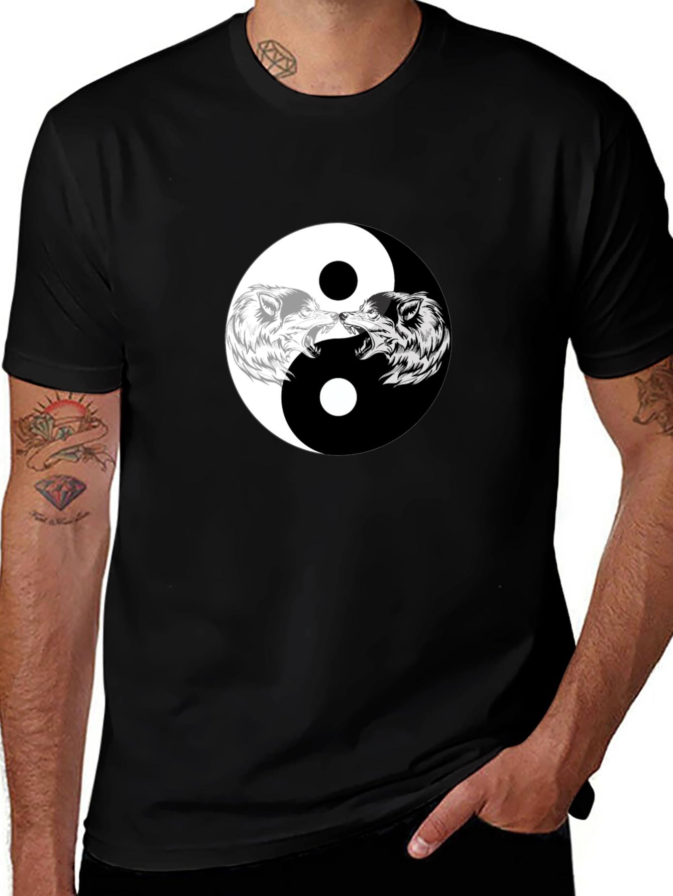 Variant 26 of Yin Yang Wolves Graphic Tee - Black