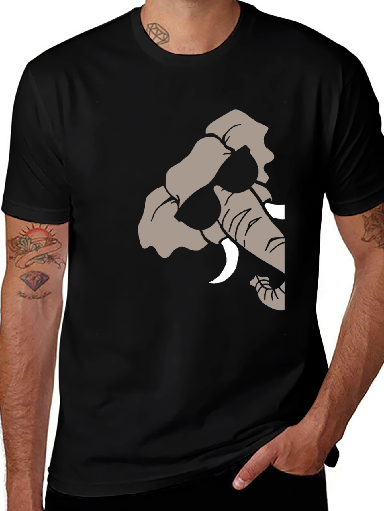 Variant 9 of Cool Elephant Graphic Tee - Stylish Black T-Shirt