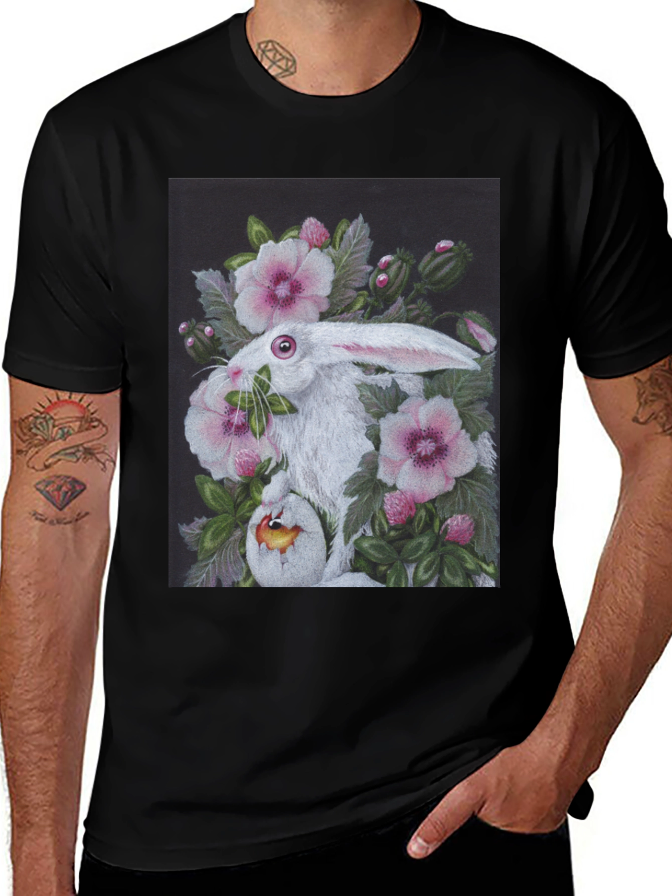 Variant 28 of Floral Rabbit T-Shirt - Unique Easter Design