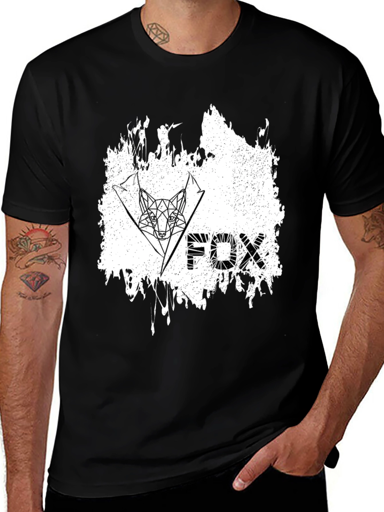 Variant 22 of Geometric Fox Graphic Tee - Stylish Black T-Shirt