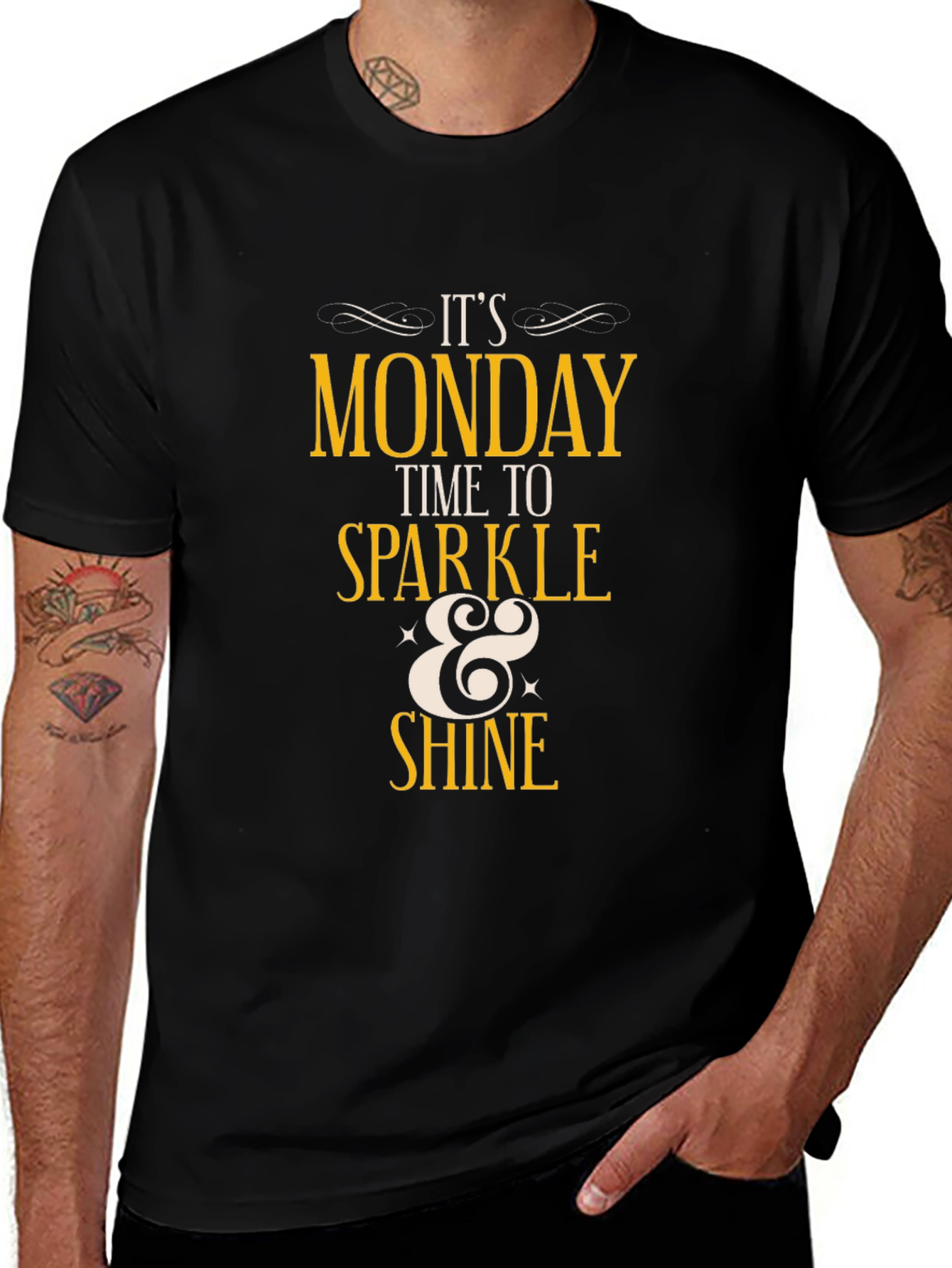 Variant 28 of Monday Sparkle & Shine Graphic Tee - Black Cotton Blend