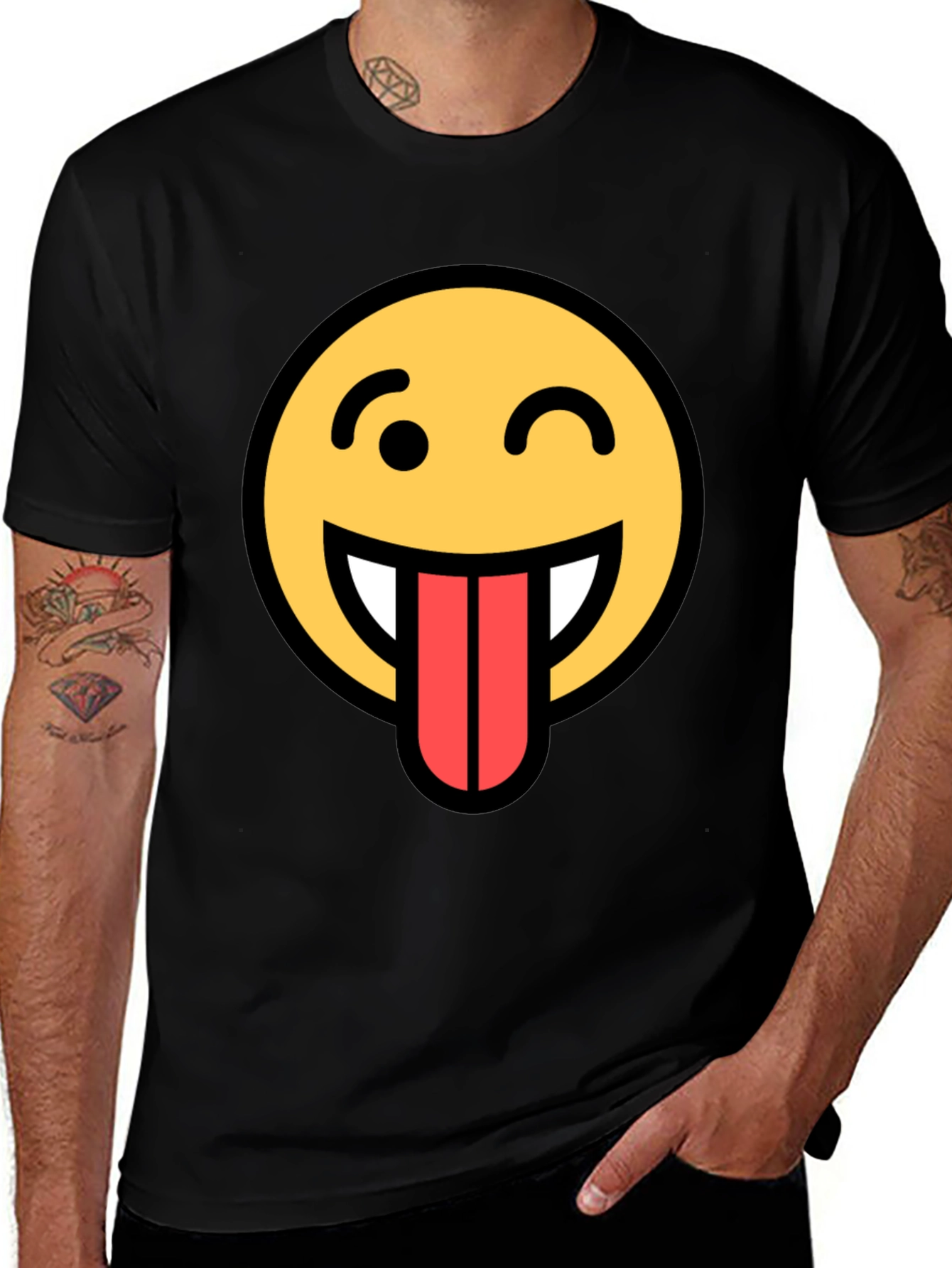Variant 4 of Winking Emoji Black T-Shirt - Funny Graphic Tee
