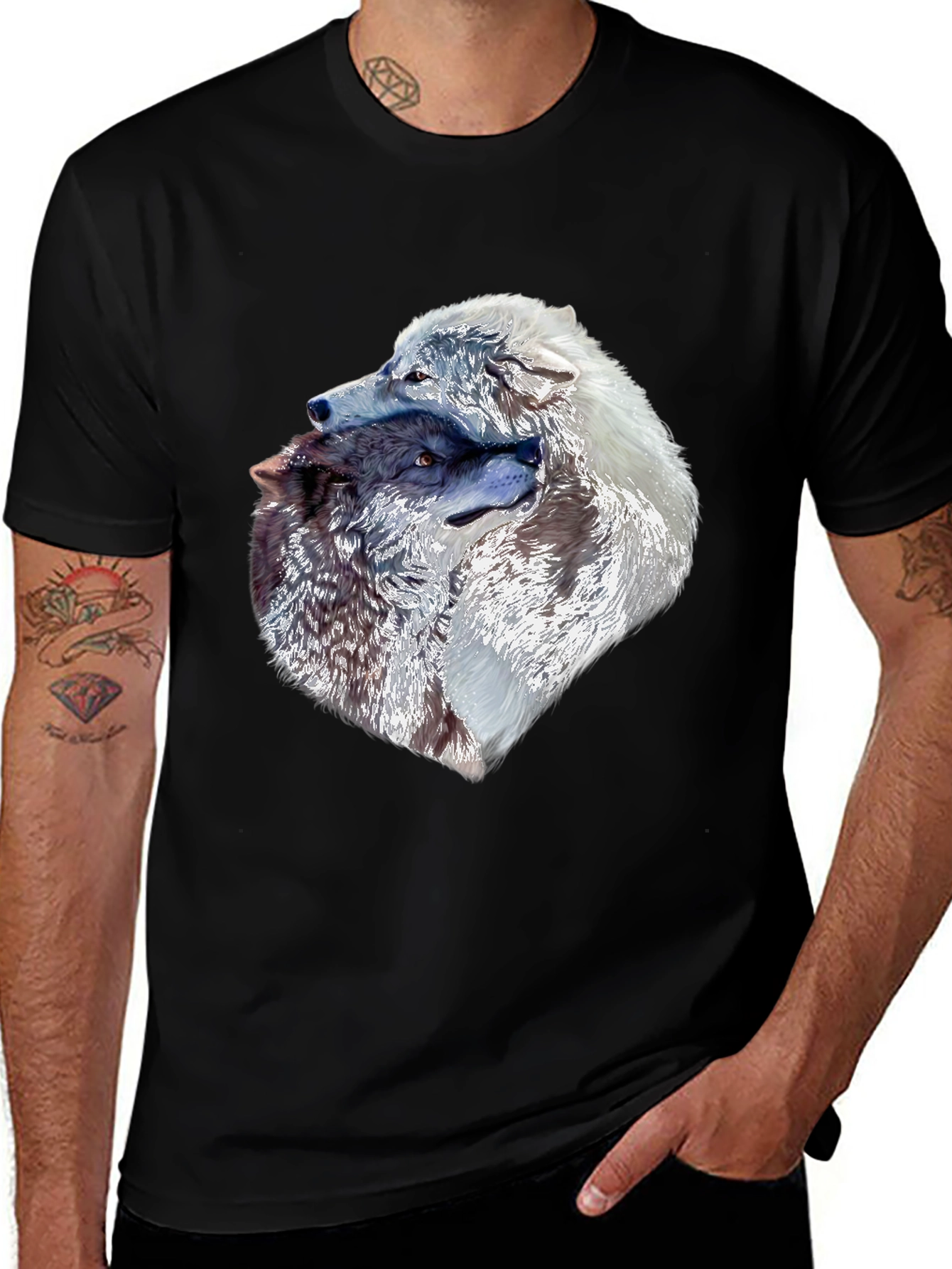 Variant 26 of Wolves Head Graphic Black T-Shirt