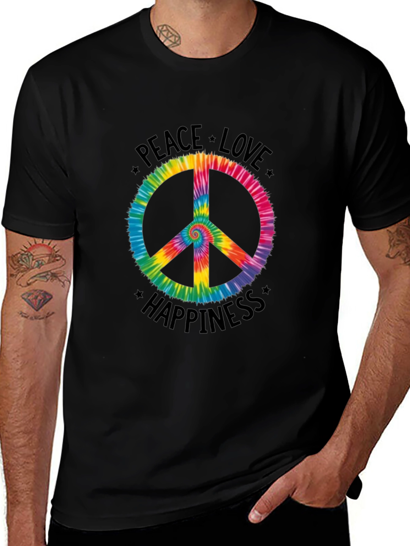 Variant 18 of Peace Love Happiness Tie-Dye Graphic Tee