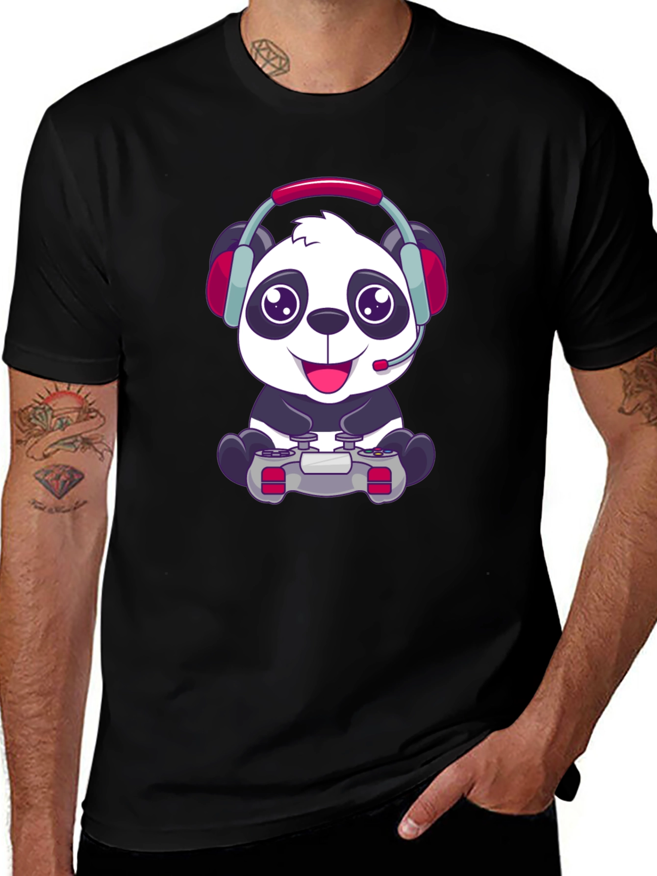 Variant 25 of Gamer Panda Graphic Tee - Fun Black T-Shirt