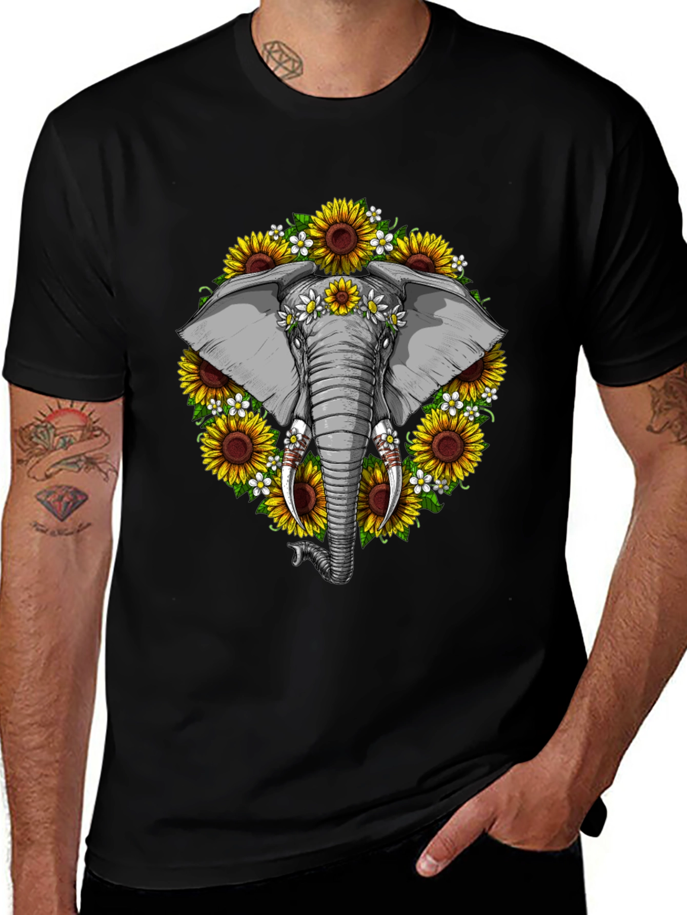 Variant 21 of Elephant Sunflower Graphic T-Shirt