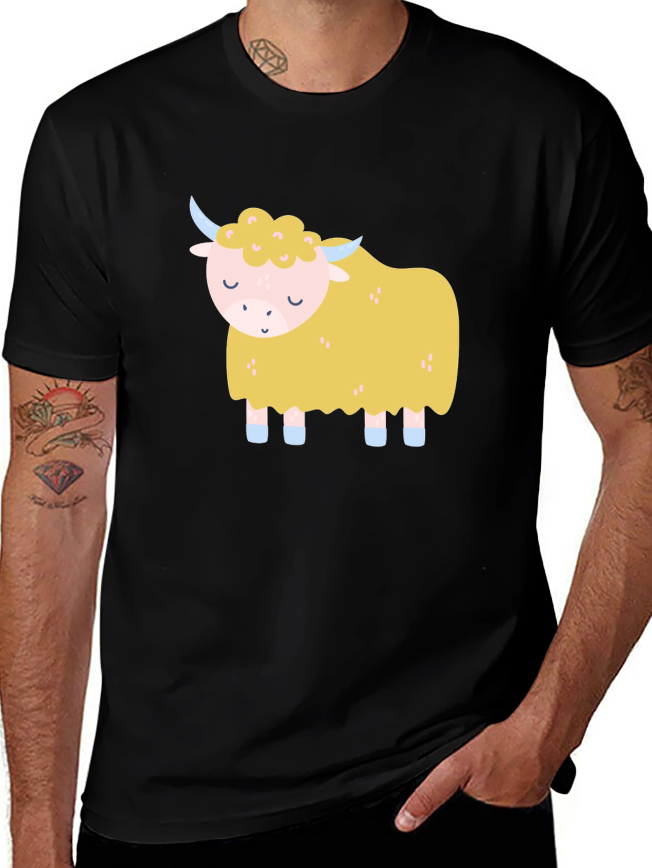 Variant 7 of Cute Cartoon Yak Graphic Tee - Black
