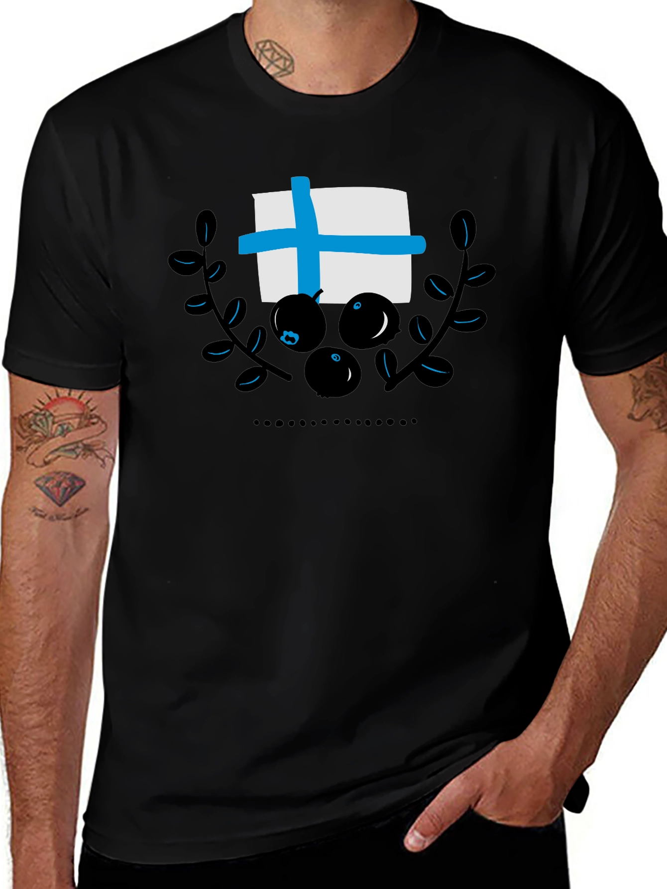 Finland Flag Blueberry Black T-Shirt