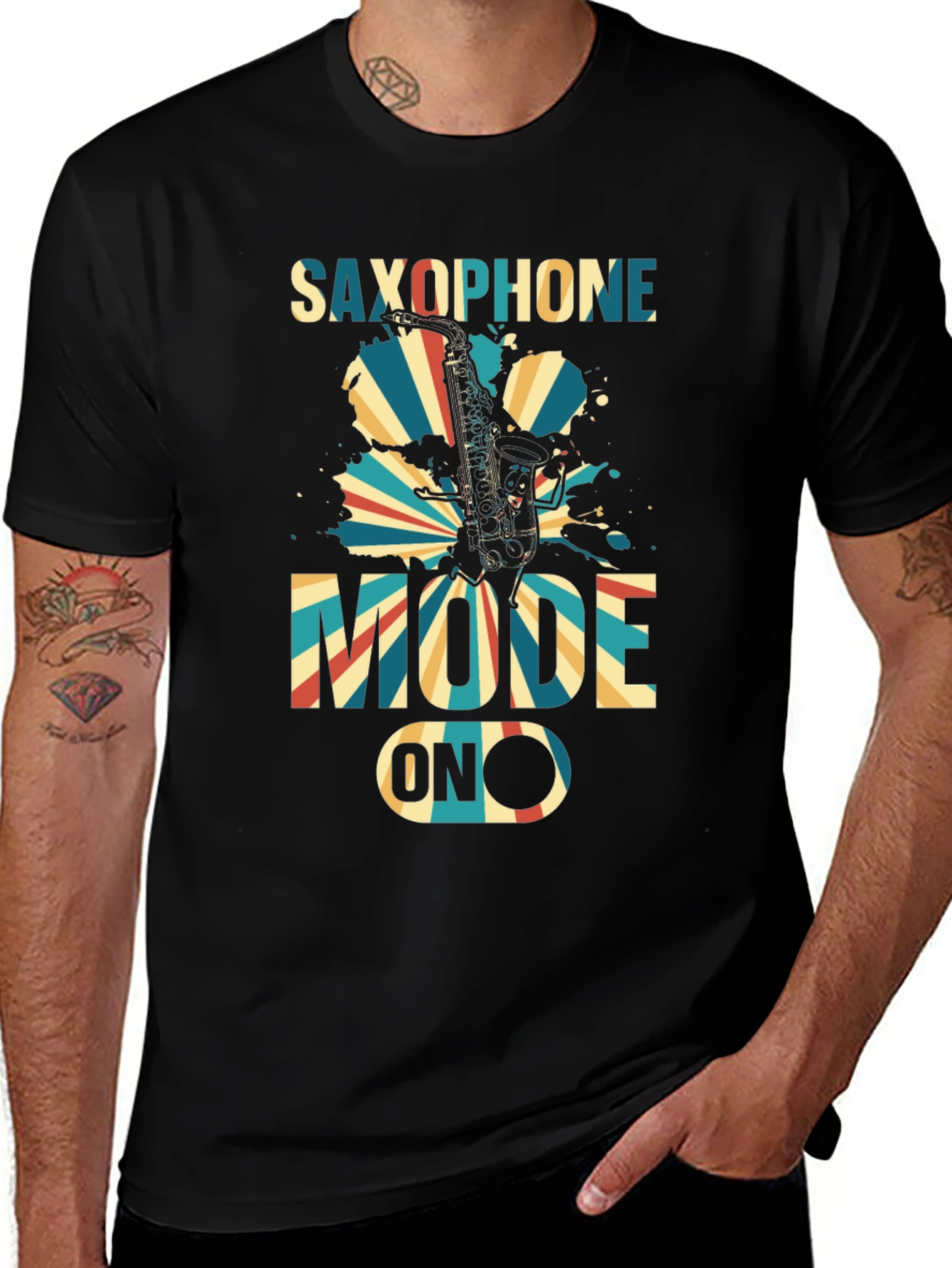 Variant 22 of Saxophone Mode On Black T-Shirt