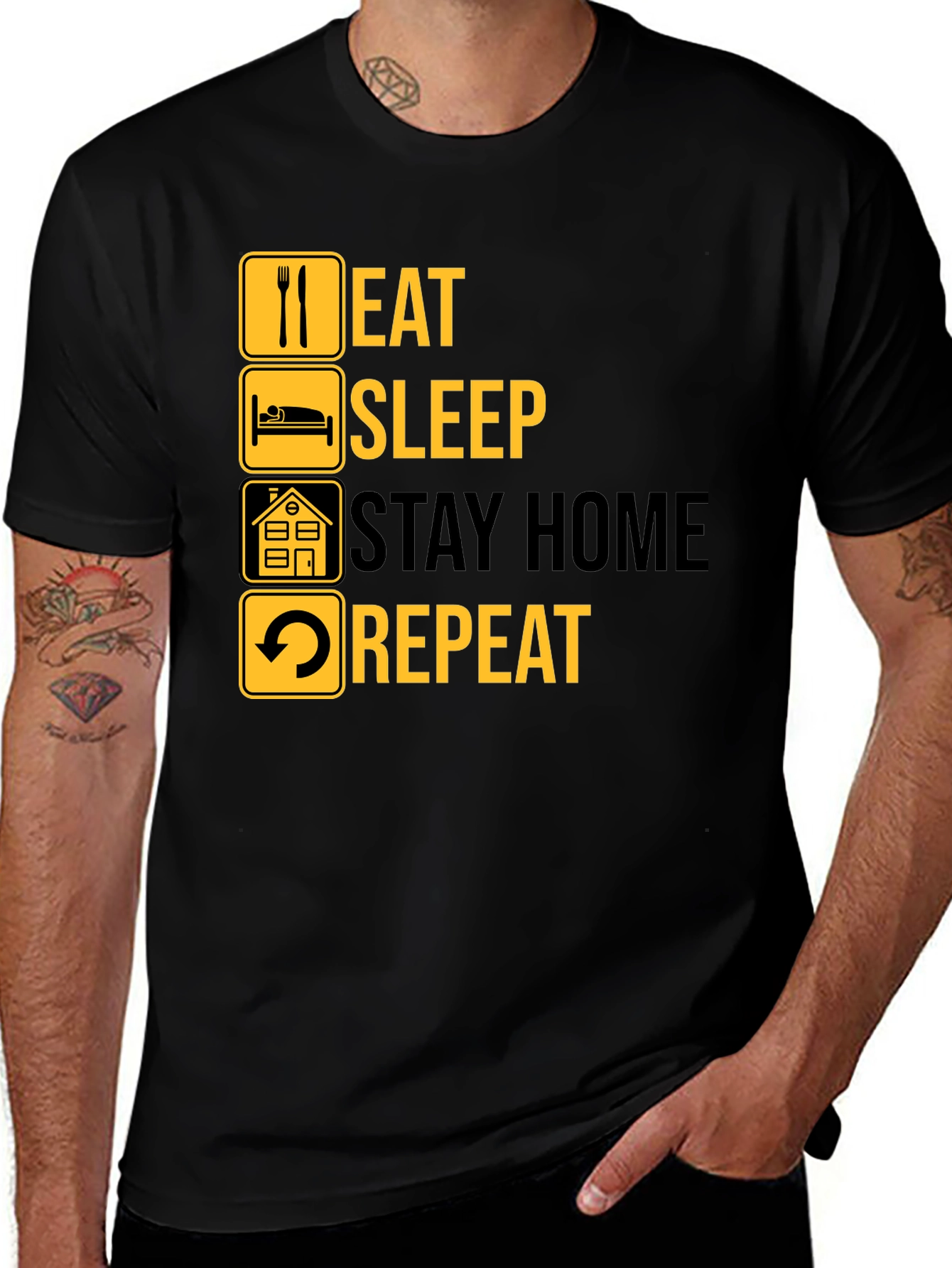 Eat Sleep Stay Home Repeat Graphic Tee