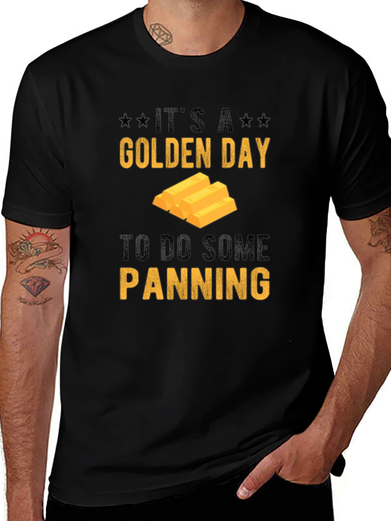 Variant 24 of Golden Day Panning Graphic Tee - Black Cotton Shirt