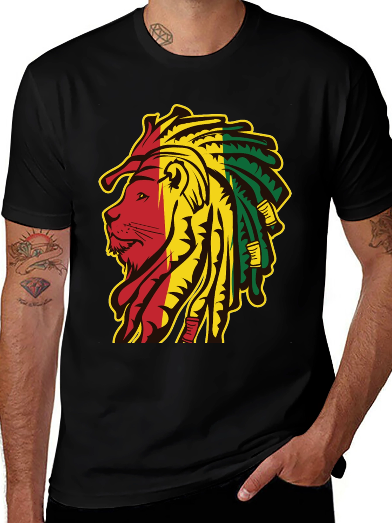 Variant 20 of Rasta Lion Graphic Tee - Black T-Shirt