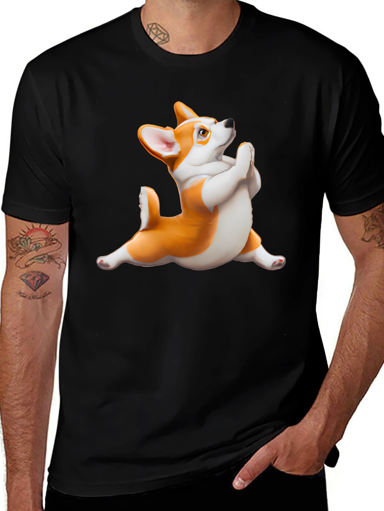 Variant 23 of Yoga Corgi Black T-Shirt