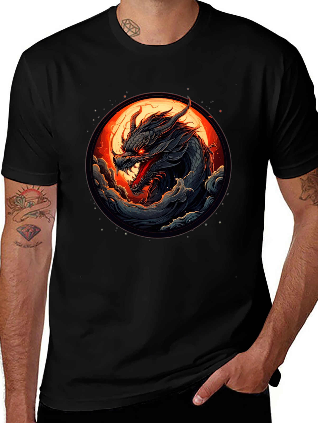 Variant 26 of Dragon Circle Graphic Tee - Black