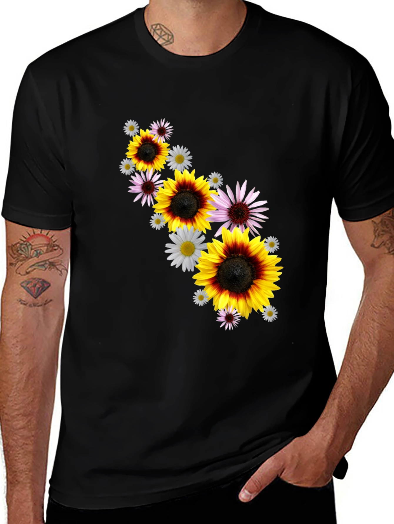 Variant 18 of Floral Pattern Tee - Sunflower & Daisy Design