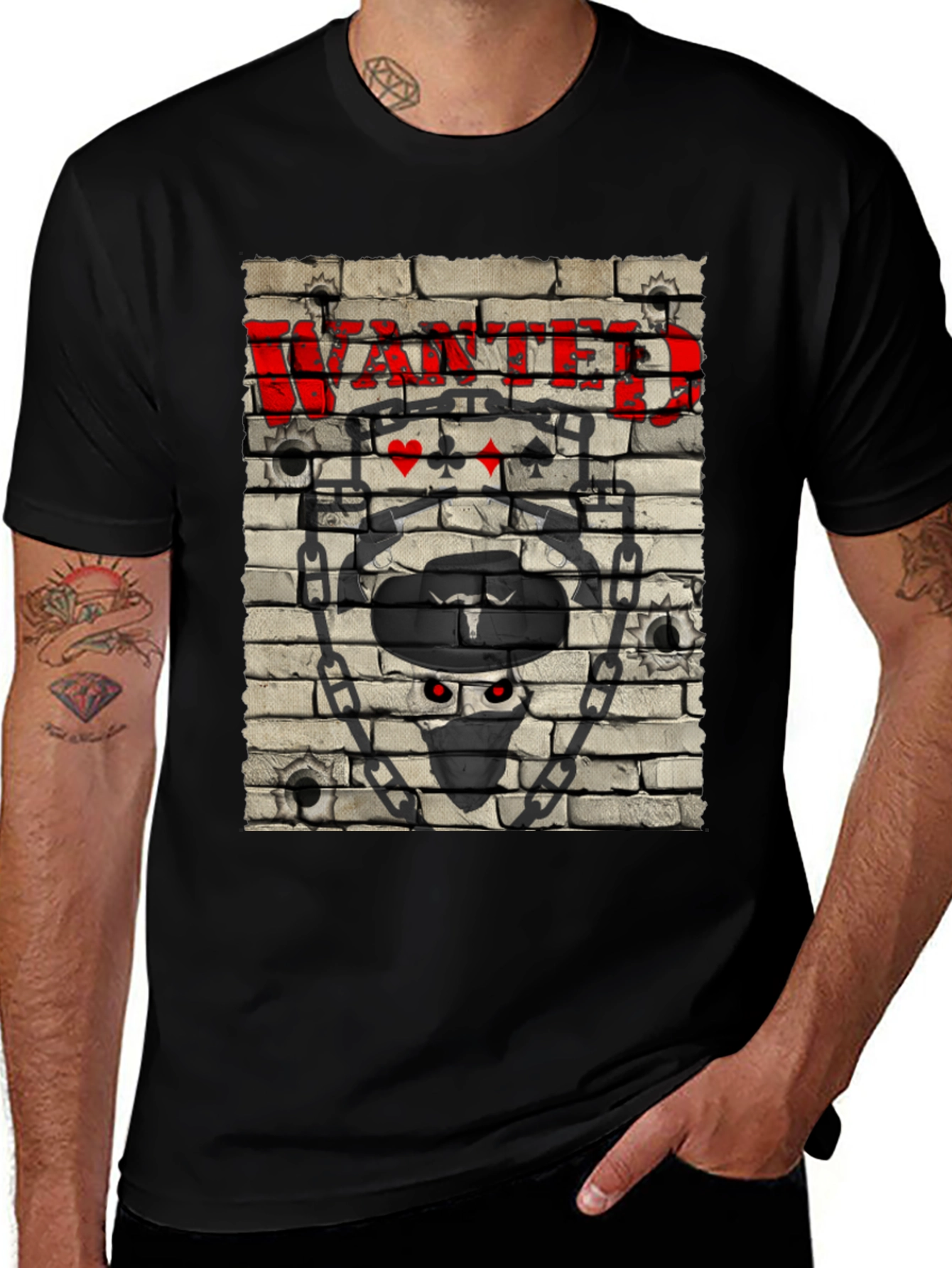 Variant 29 of Wanted Brick Wall Graphic Tee - Men's Black T-Shirt
