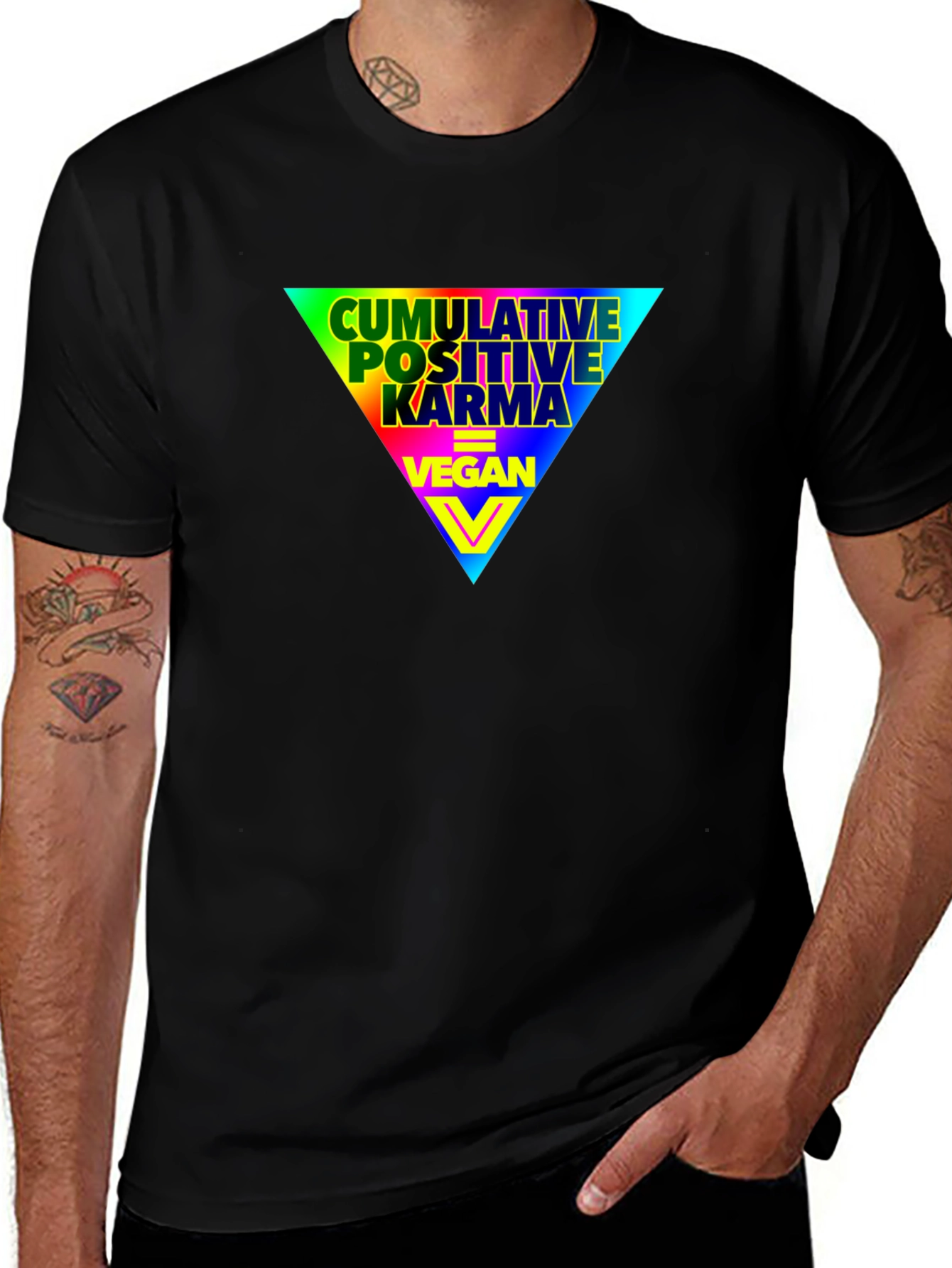 Variant 19 of Vegan Positive Karma Rainbow Triangle Graphic T-Shirt