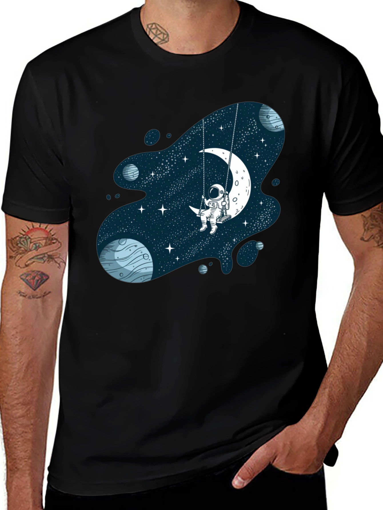 Astronaut on Moon Swing Graphic T-Shirt