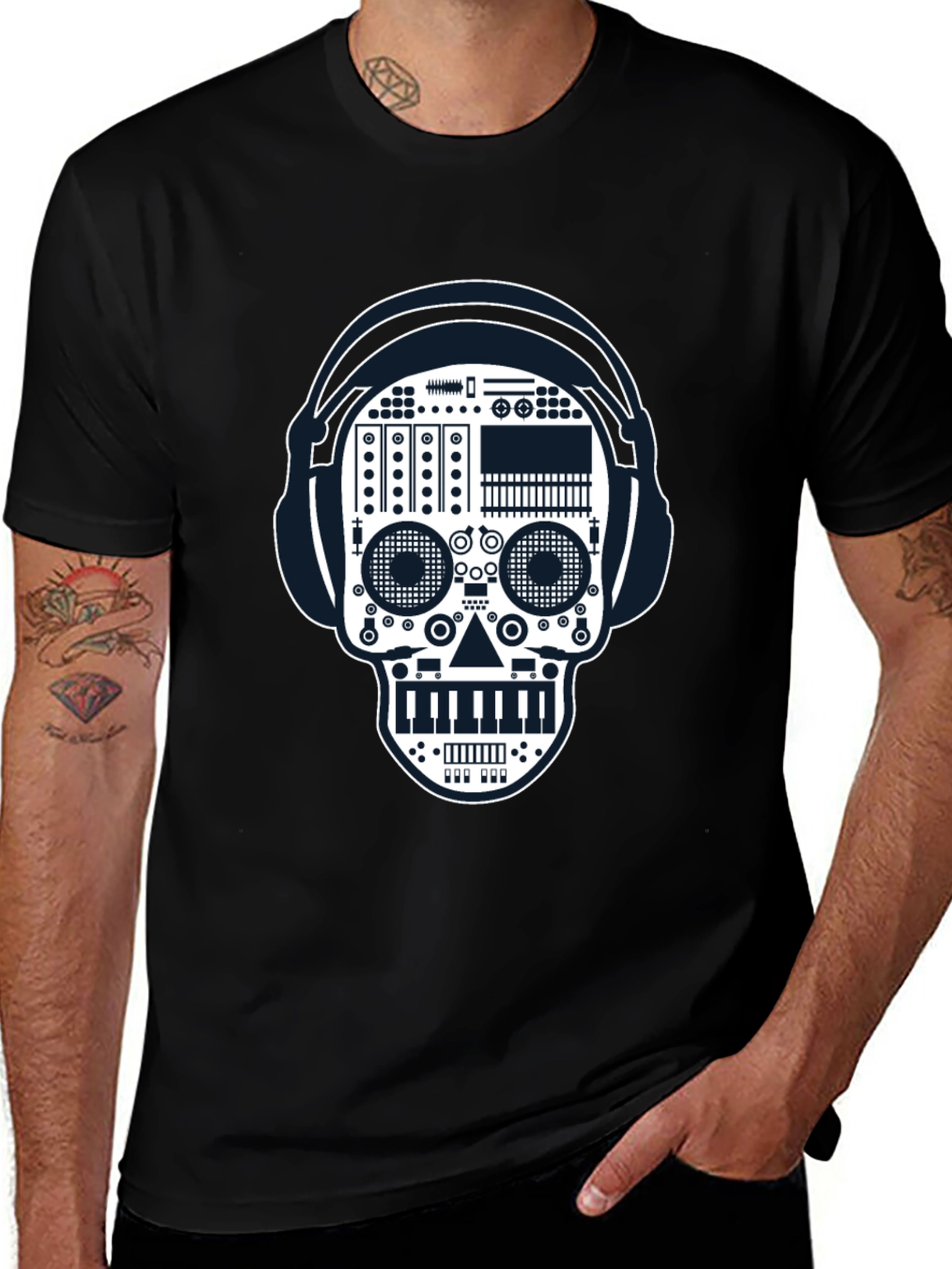 Black DJ Skull Graphic Tee - Music Lover Style main image