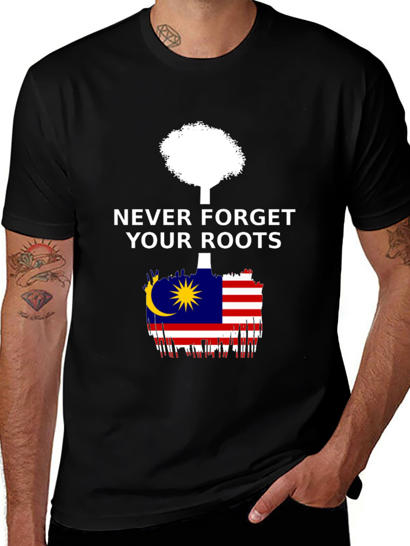 Never Forget Roots Malaysia Flag Graphic T-Shirt