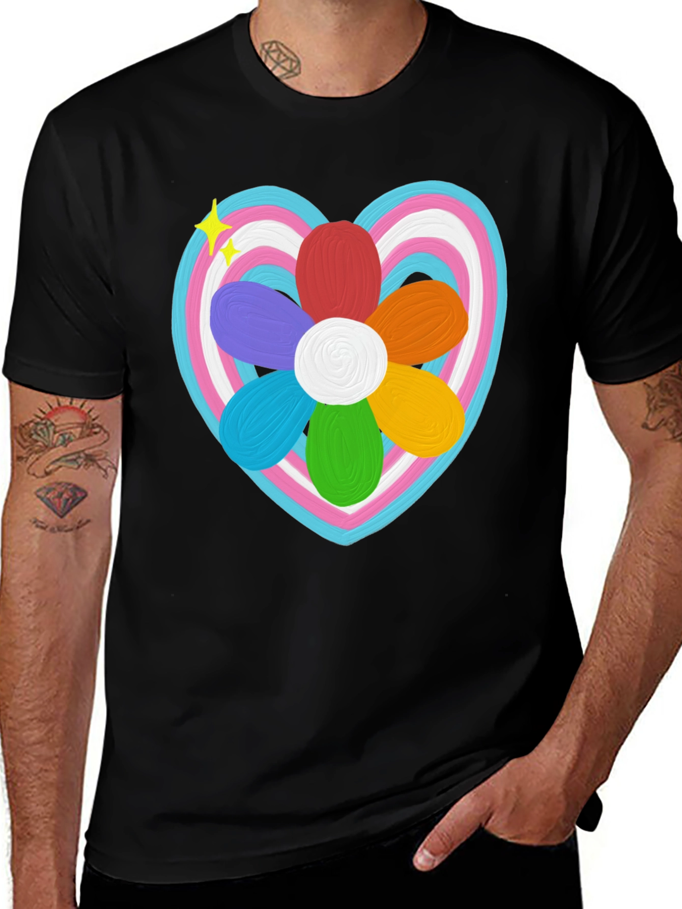 Variant 3 of Trans Pride Heart Flower T-Shirt - LGBTQ+ Support