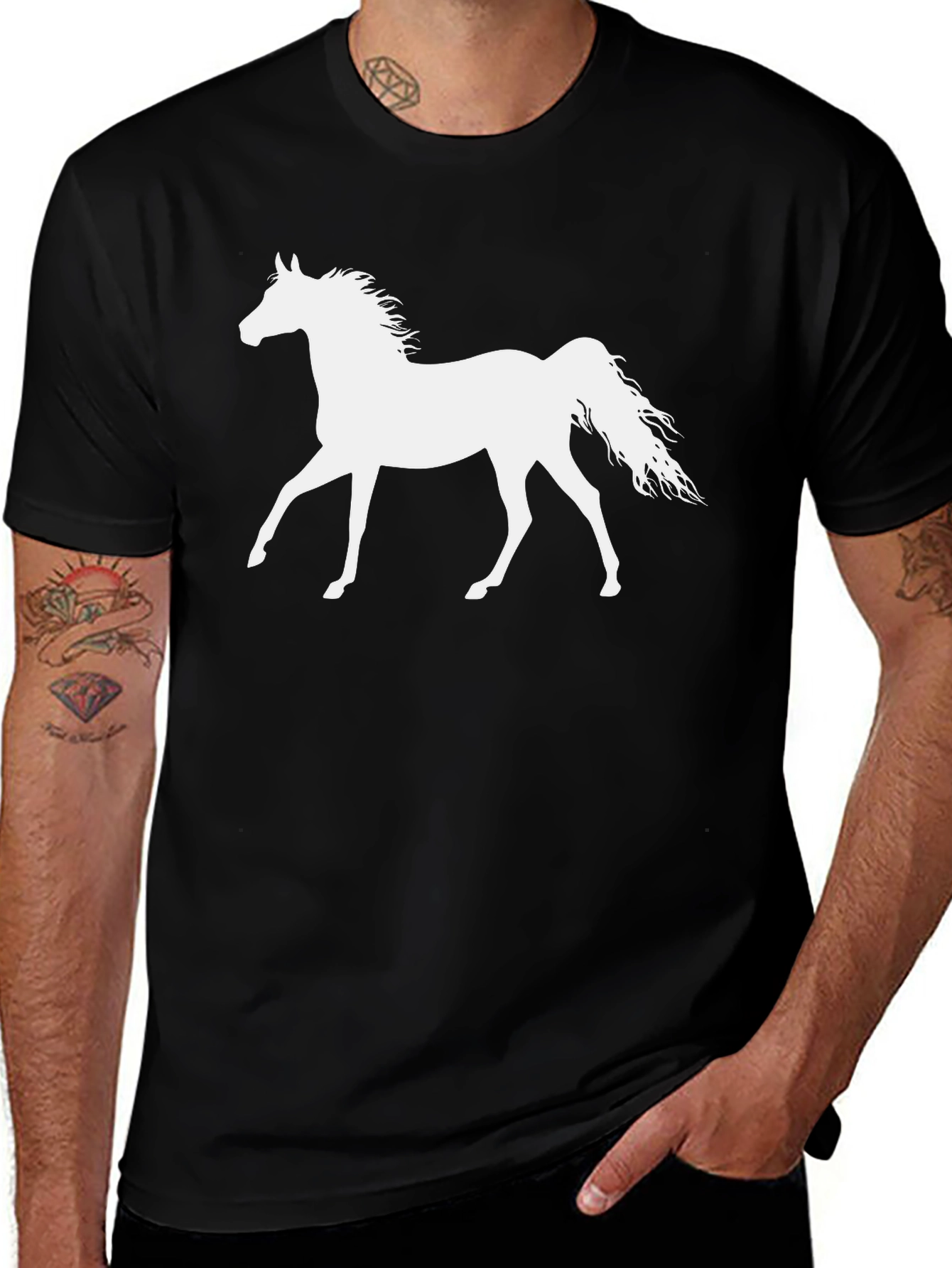 Variant 8 of Horse Silhouette Graphic Tee - Black Cotton T-Shirt