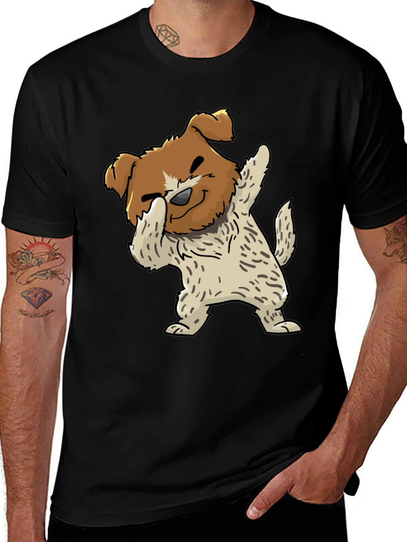 Variant 11 of Dog Dabbing Graphic Tee - Black Cotton Blend