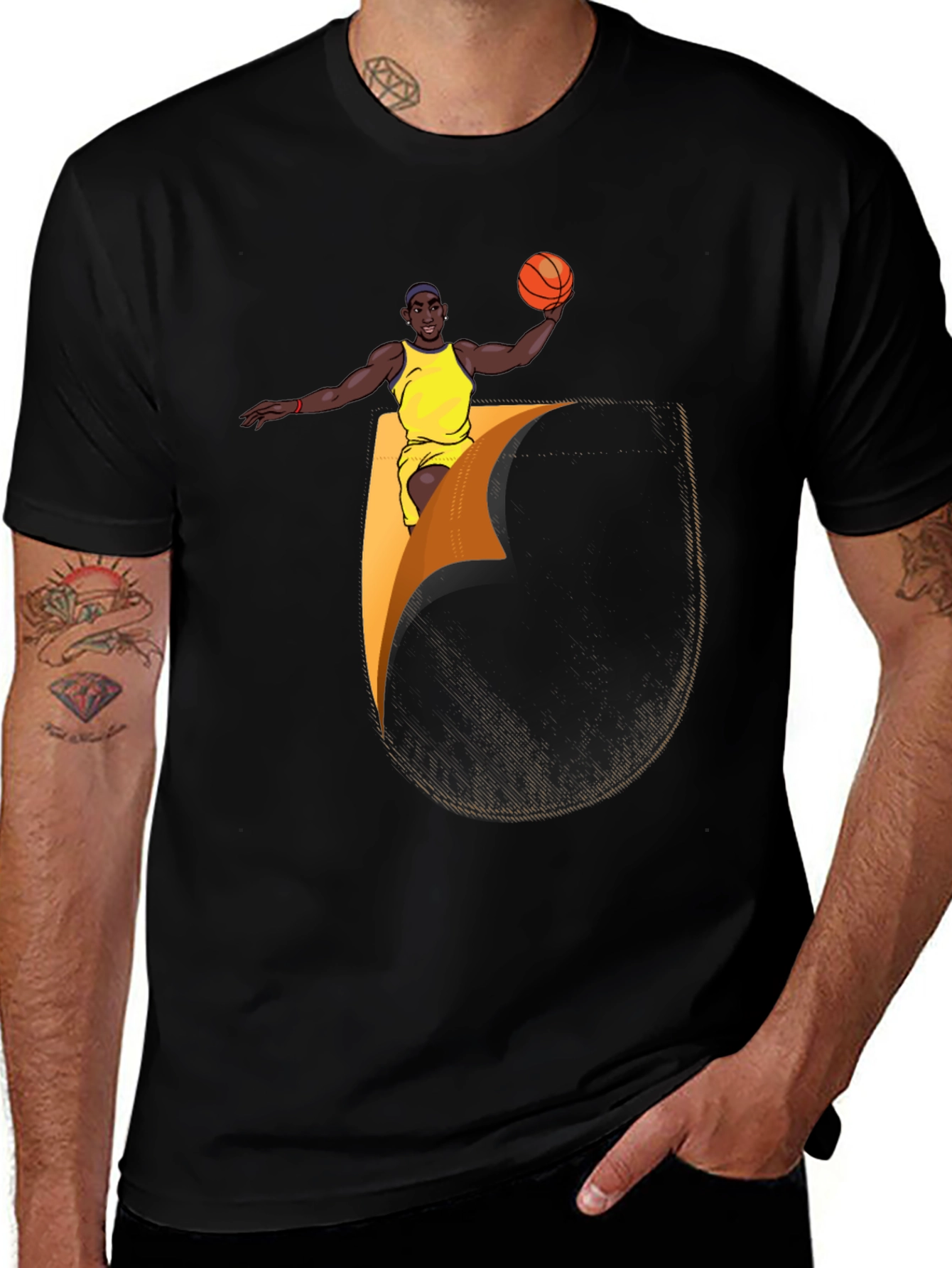 Variant 25 of Basketball Player Graphic Tee - Black Cotton Blend