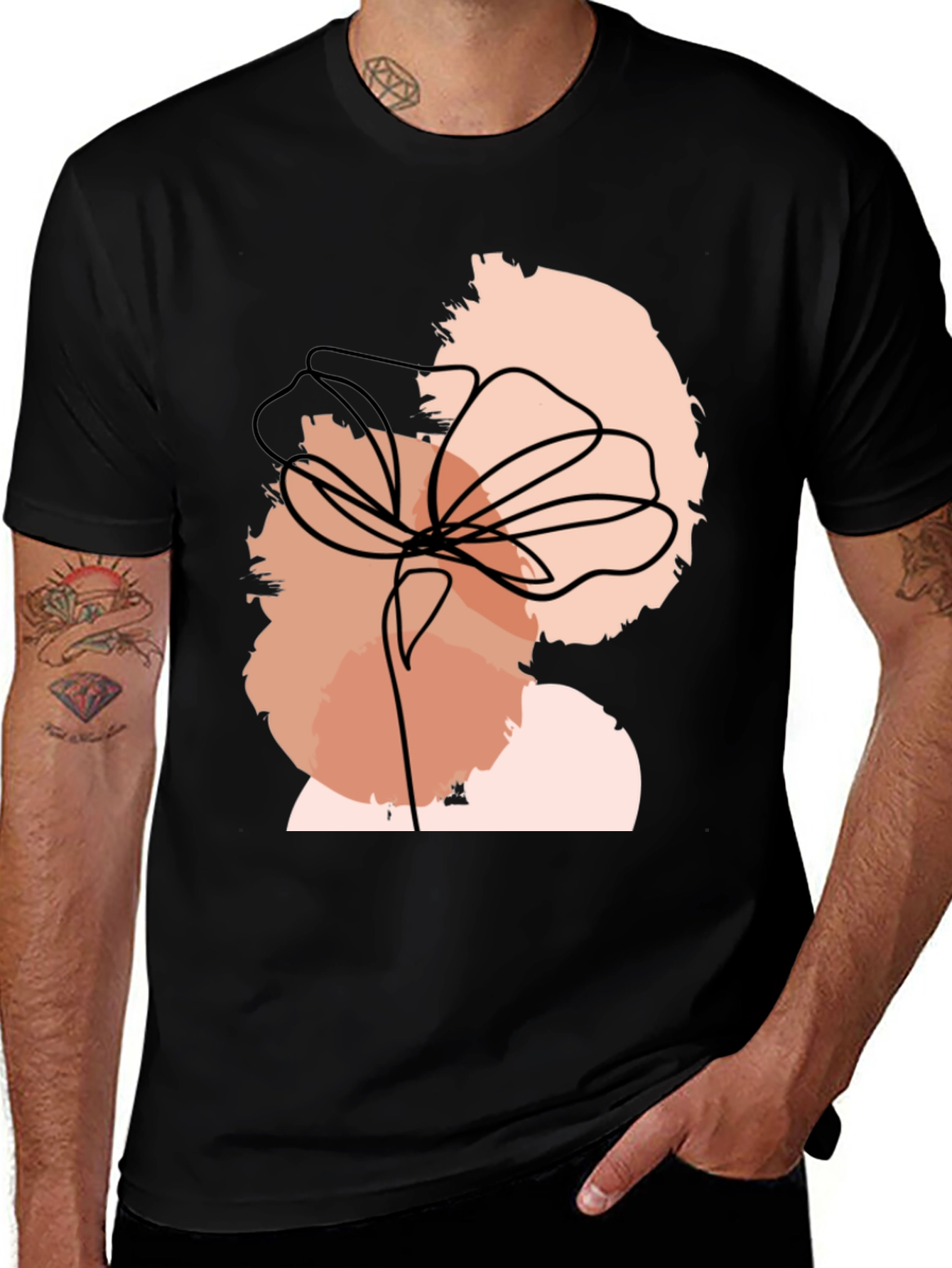 Variant 27 of Abstract Floral Line Art Black T-Shirt
