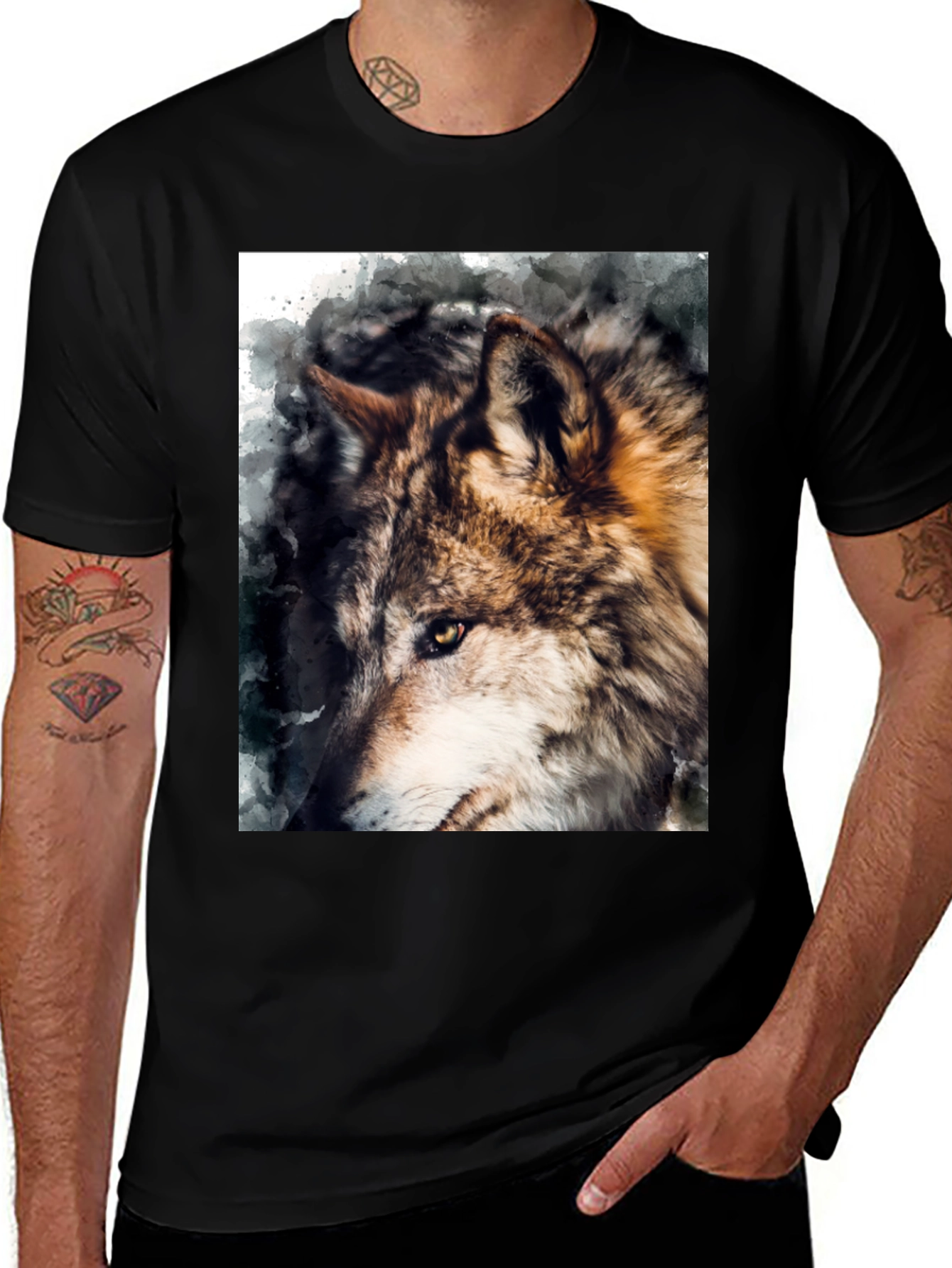 Variant 27 of Wolf Graphic Print Black T-Shirt