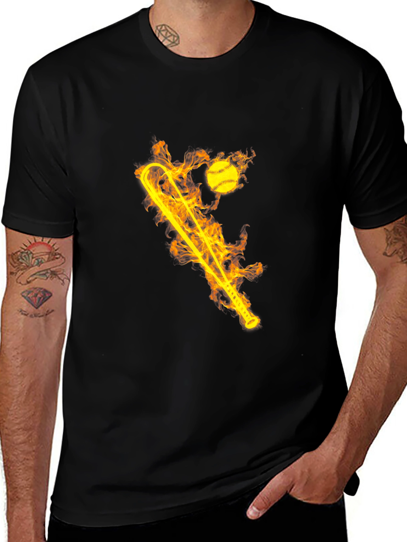 Variant 30 of Flaming Baseball Bat Graphic Tee