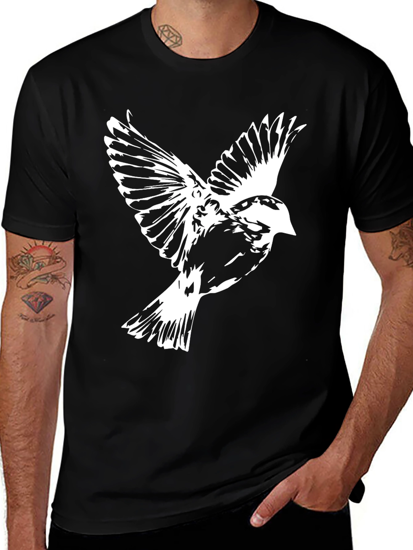 Variant 20 of Sparrow Graphic Tee - Black Cotton Comfort