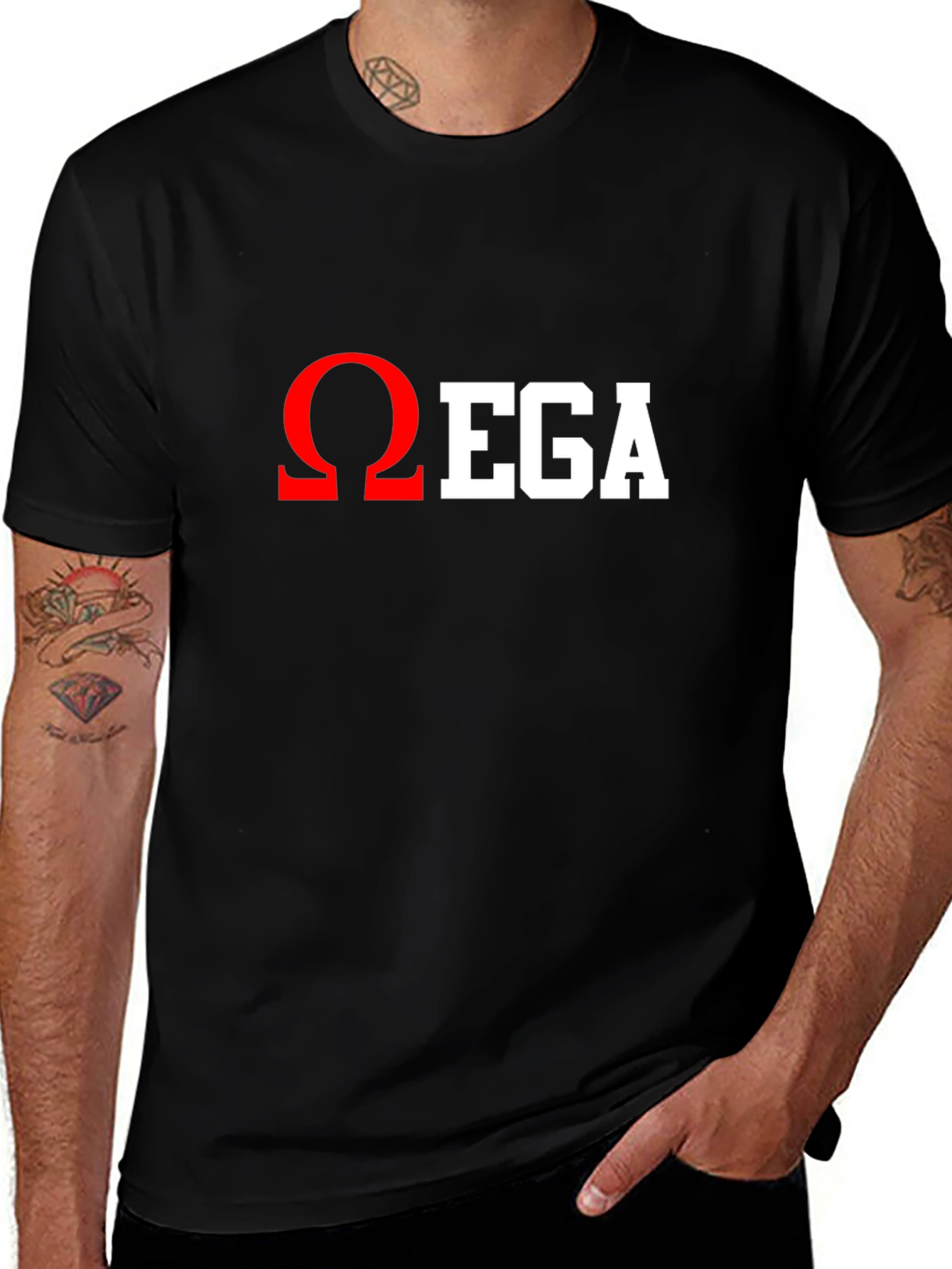 Omega T-Shirt - Black Cotton Blend Graphic Tee