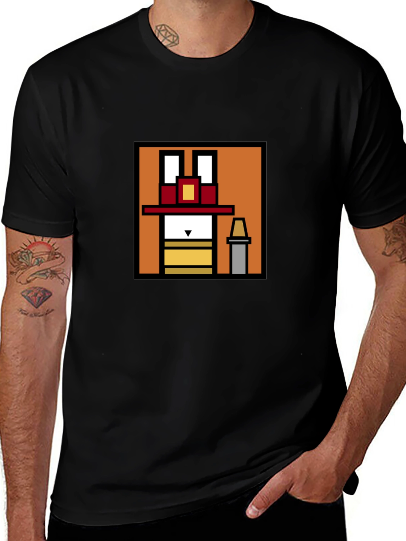 Variant 10 of Pixel Art Firefighter T-Shirt - Black Cotton Tee