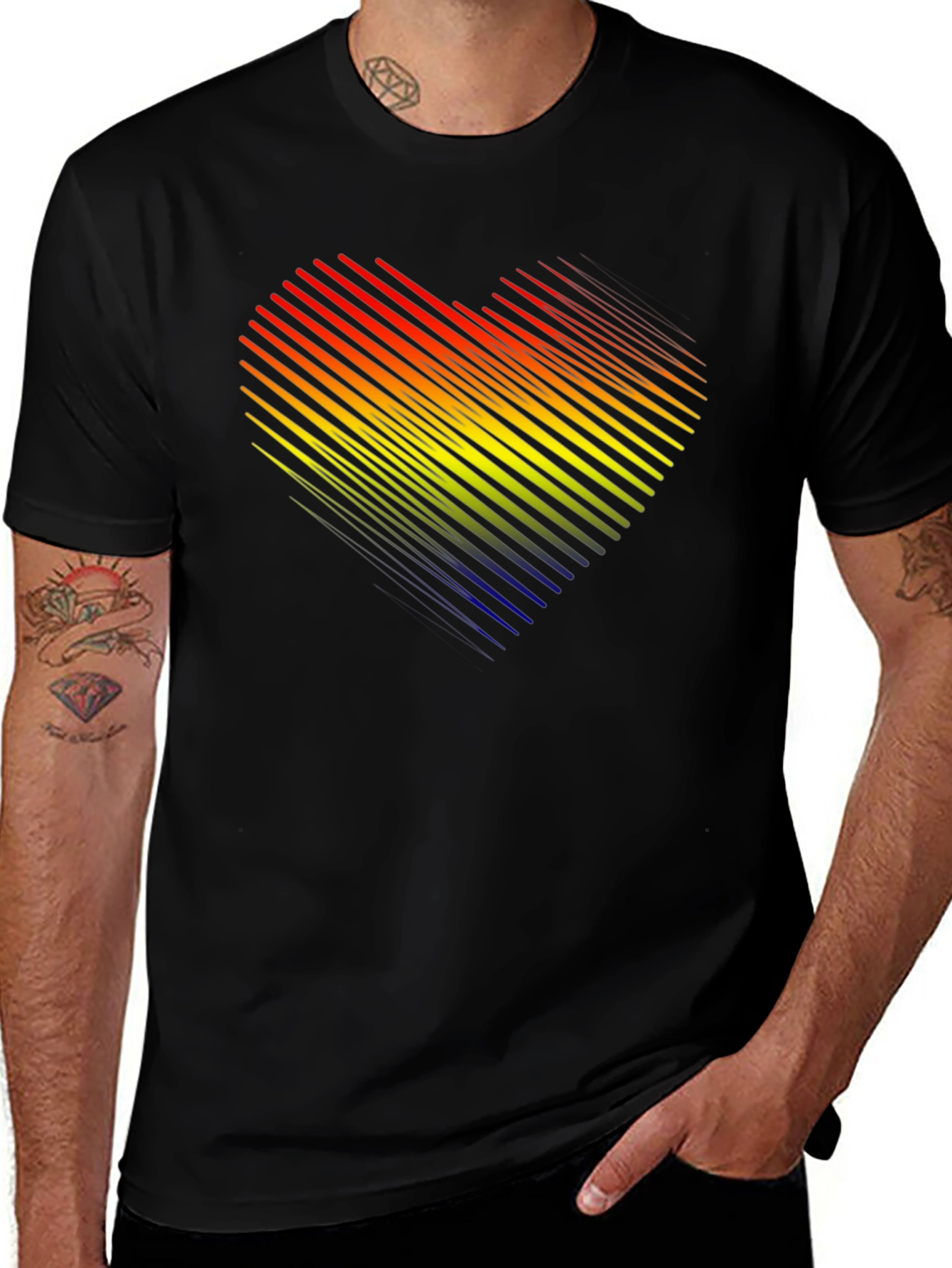 Variant 15 of Rainbow Heart Graphic Black T-Shirt