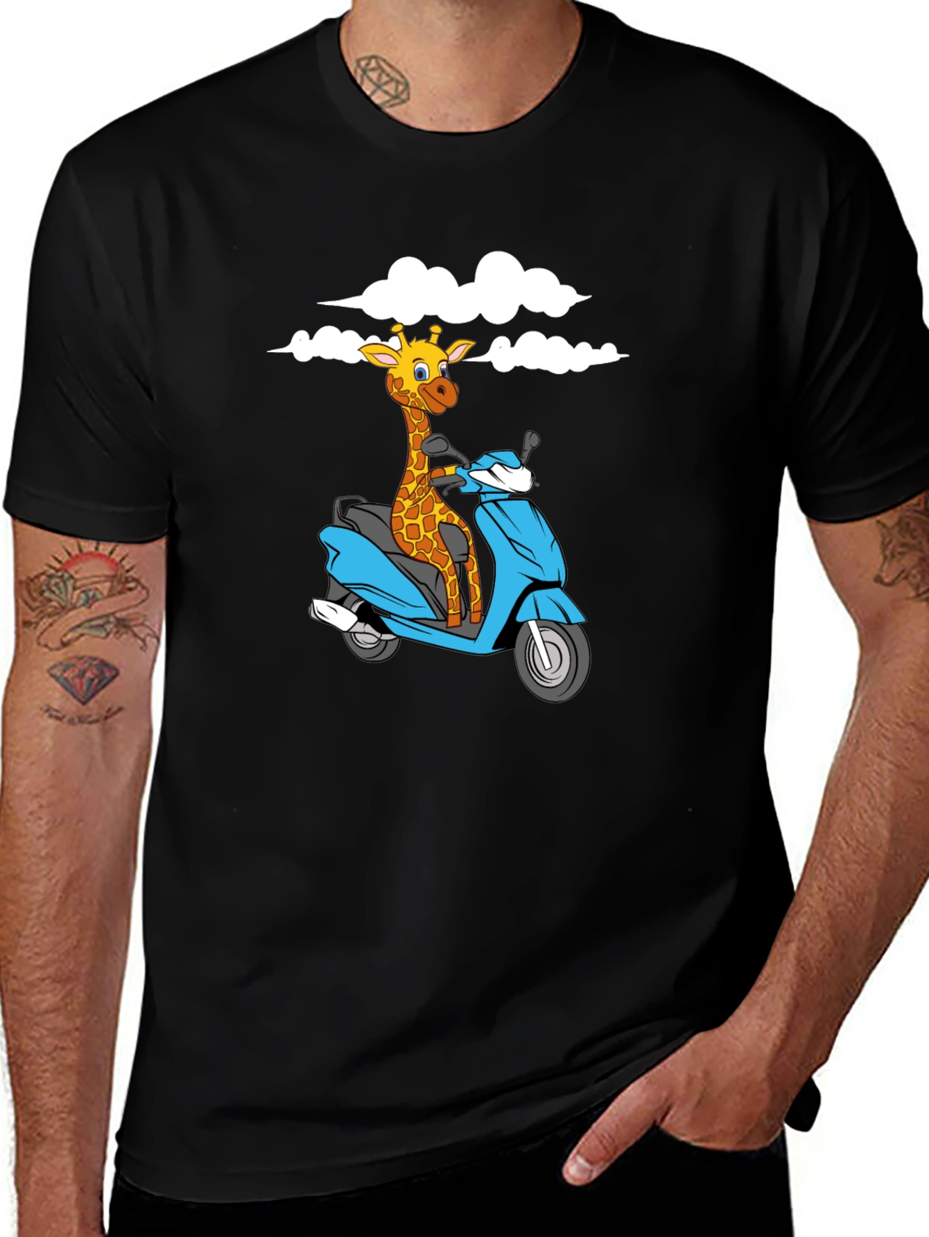 Variant 3 of Giraffe on Scooter Graphic T-Shirt - Black