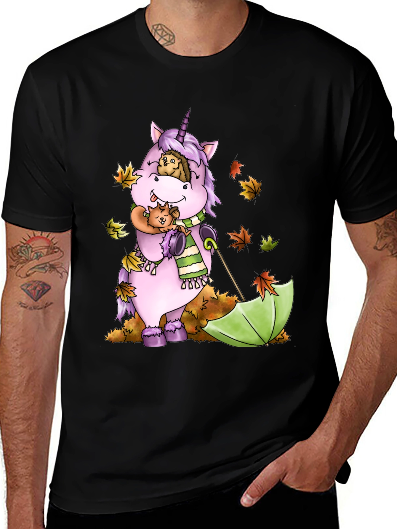 Variant 29 of Unicorn with Squirrel & Hedgehog Graphic Tee