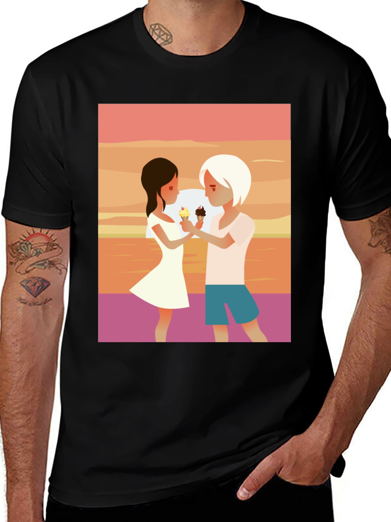 Black Couple Ice Cream Graphic T-Shirt - Unisex Casual Tee main image