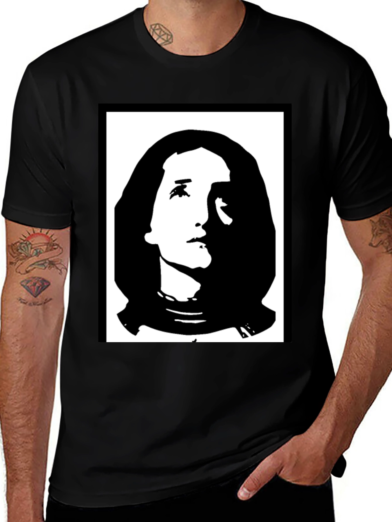 Variant 20 of Black Graphic T-Shirt with Portrait Print