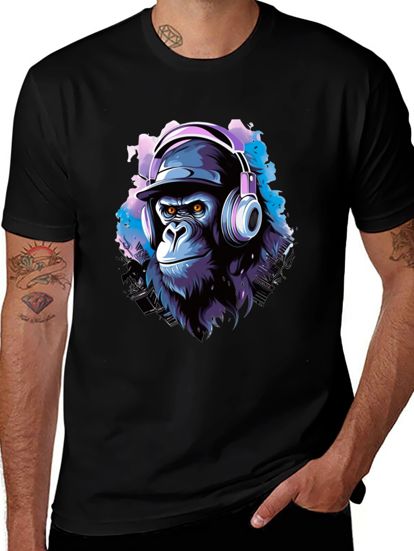 Variant 5 of Cool Gorilla DJ Black T-Shirt
