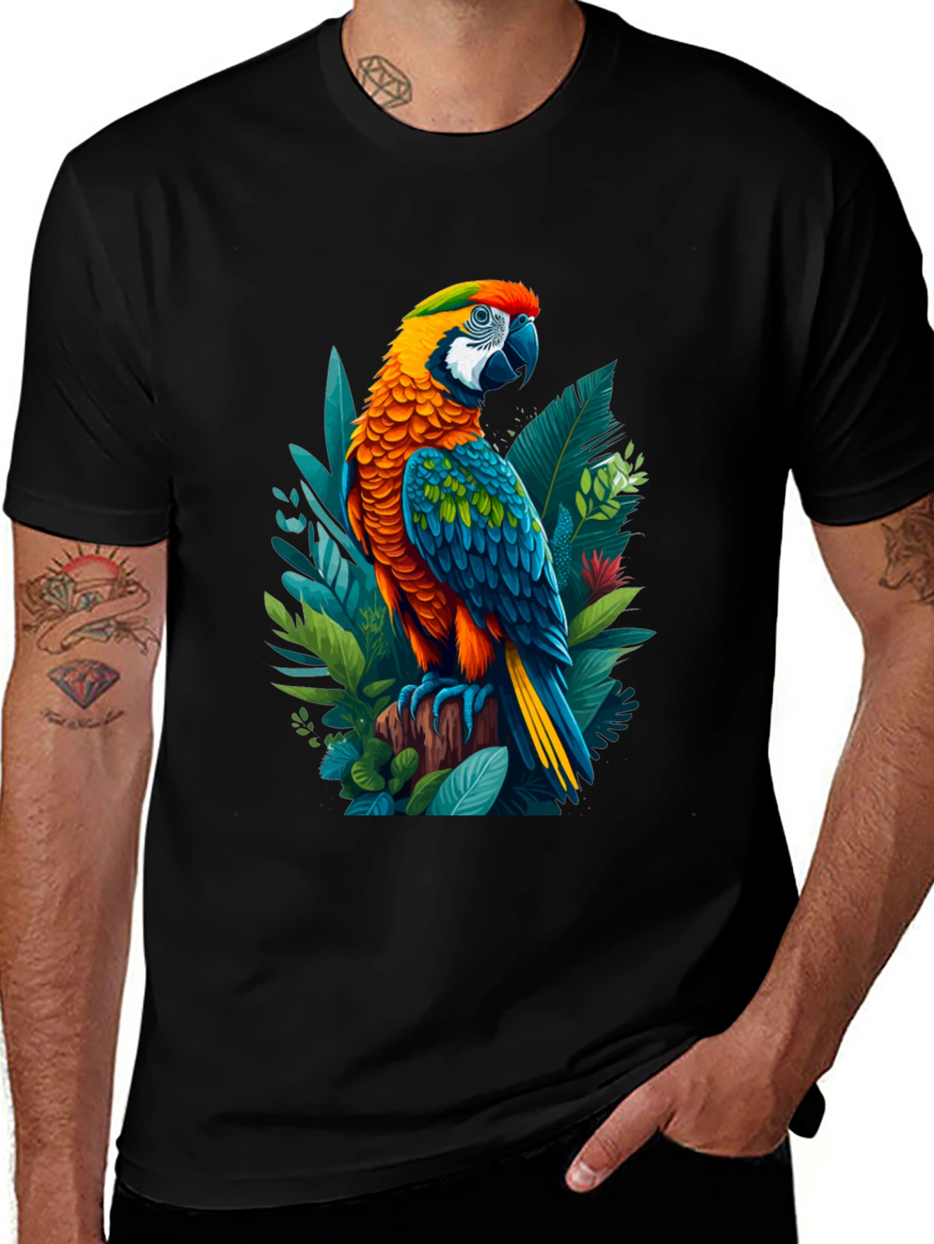 Variant 25 of Tropical Parrot Graphic Tee - Bold & Vibrant Design