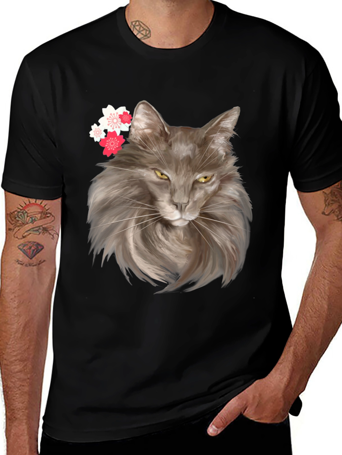 Variant 28 of Cat & Cherry Blossom Graphic Tee - Trendy Style