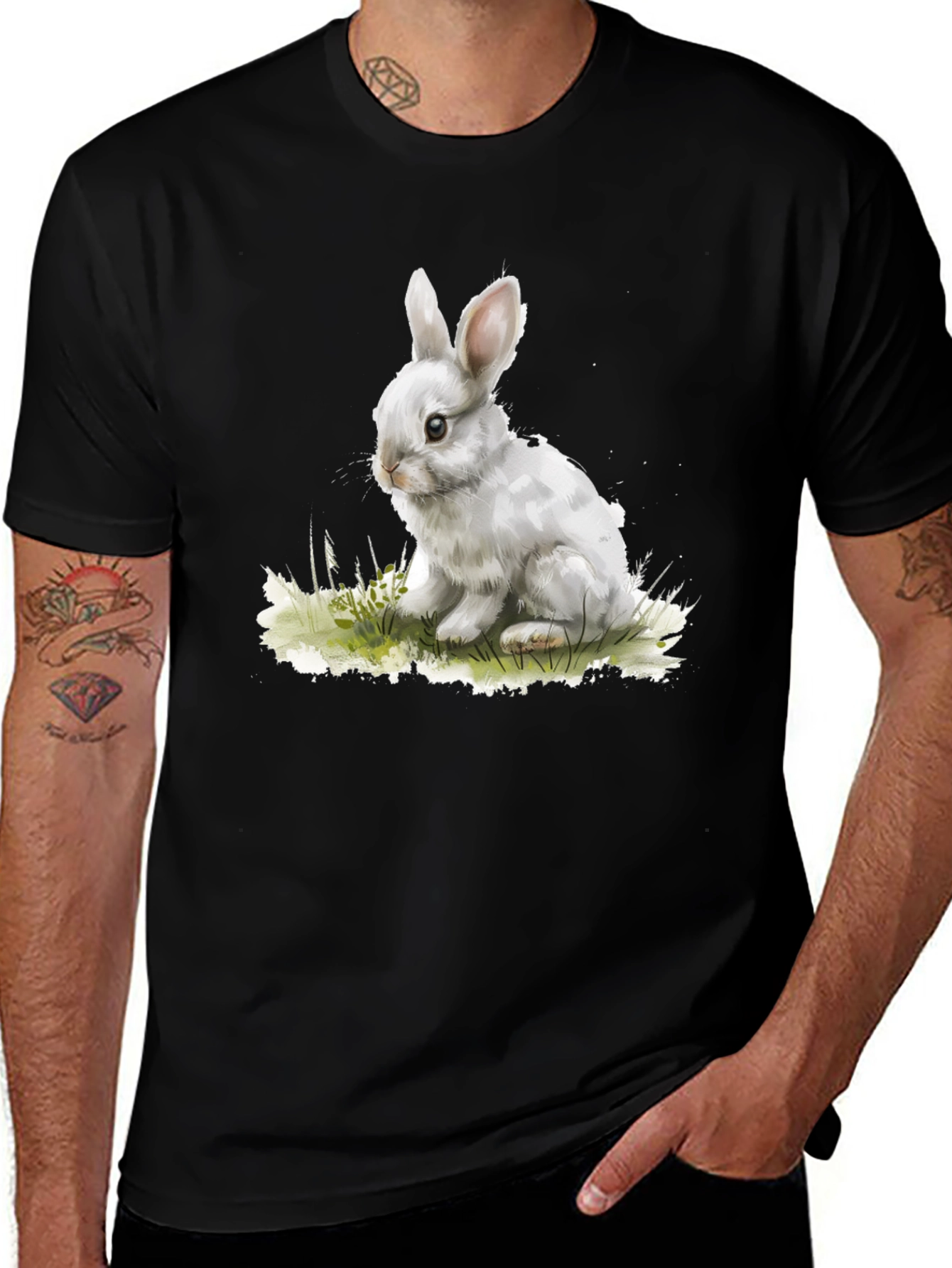Variant 16 of Cute Bunny Graphic Tee - Black Cotton Blend