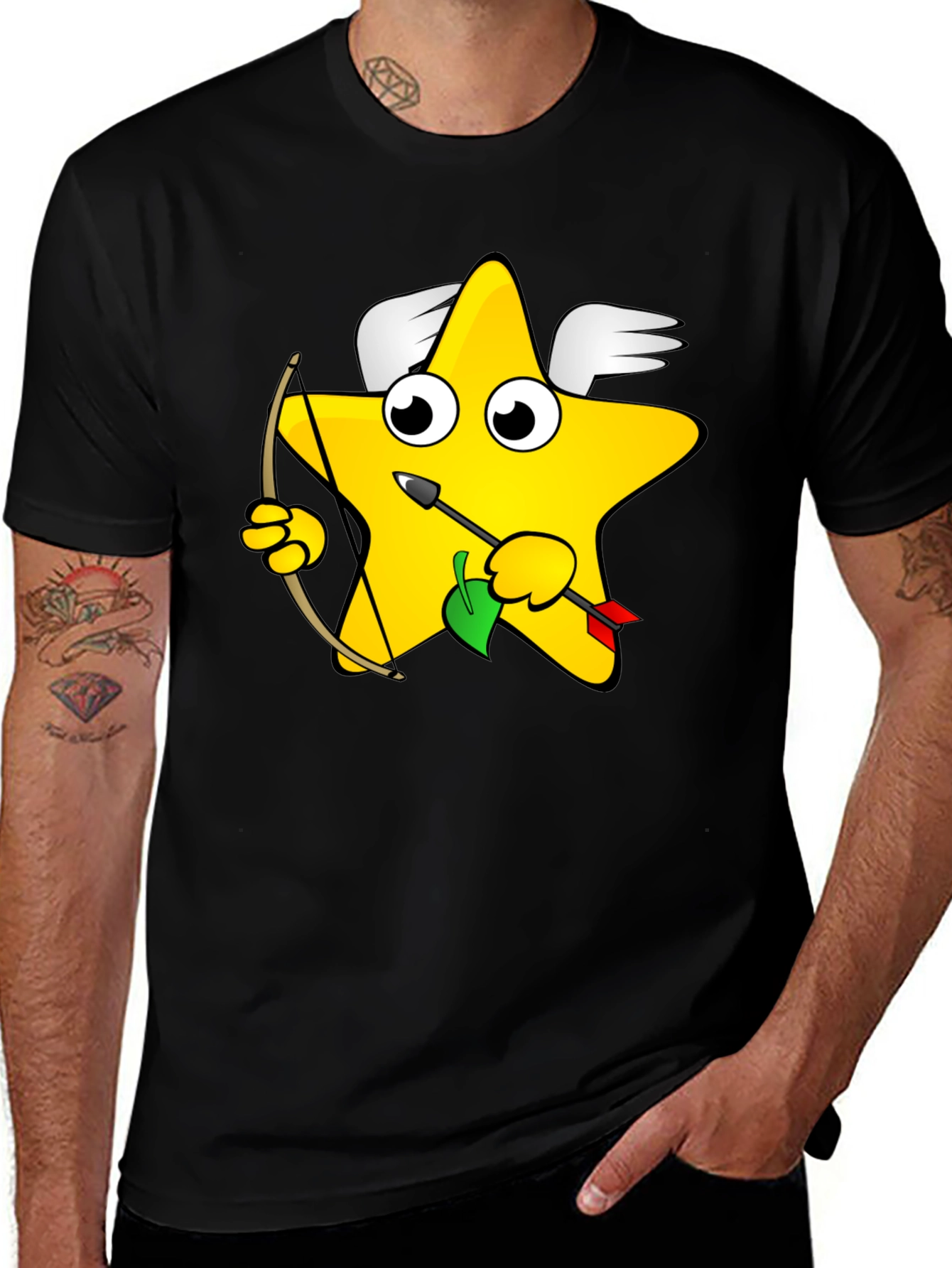 Variant 3 of Star Cupid Cartoon Graphic Black T-Shirt