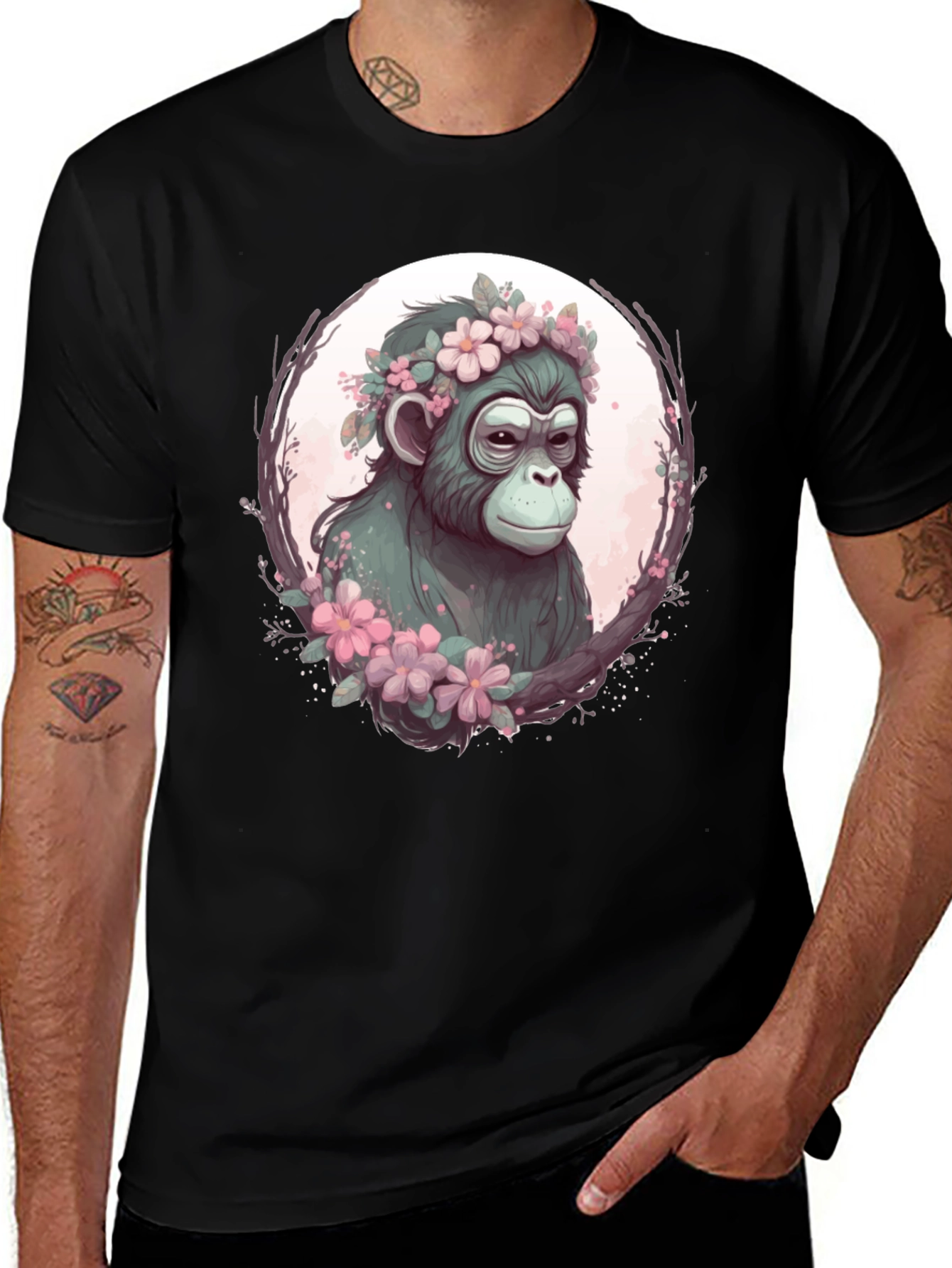 Variant 2 of Monkey Floral Wreath Graphic Tee