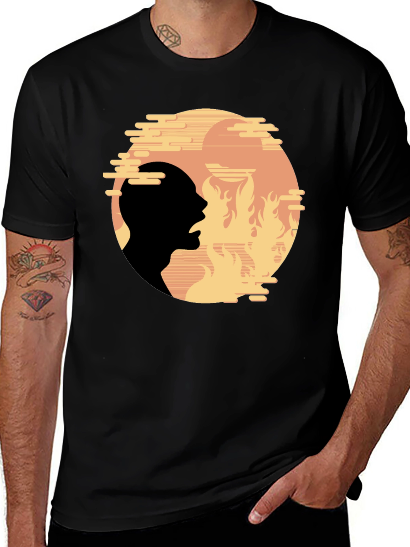 Variant 9 of Fiery Silhouette Graphic Tee - Bold Statement Shirt
