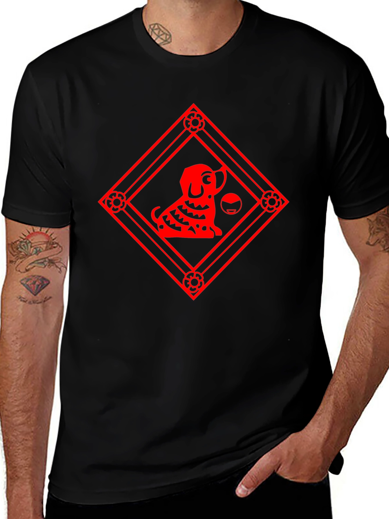 Variant 14 of Black T-Shirt with Red Dog Graphic