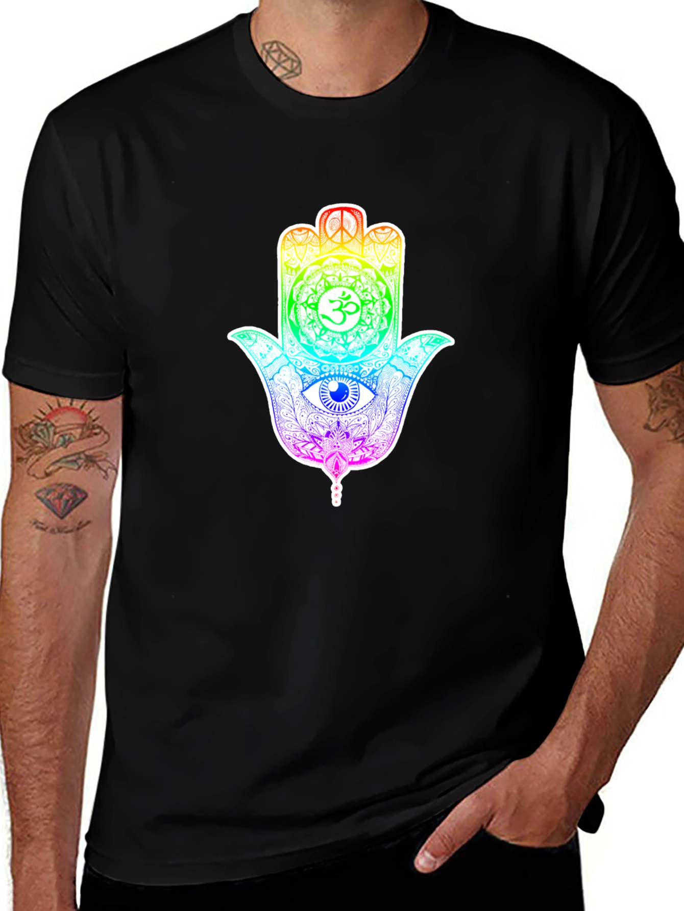 Variant 20 of Rainbow Hamsa Hand Graphic Tee - Spiritual Design