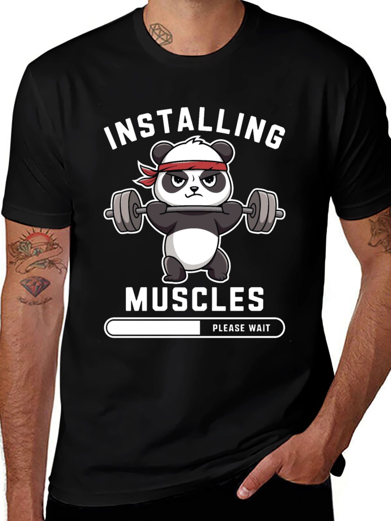 Variant 14 of Installing Muscles Funny Gym Panda T-Shirt